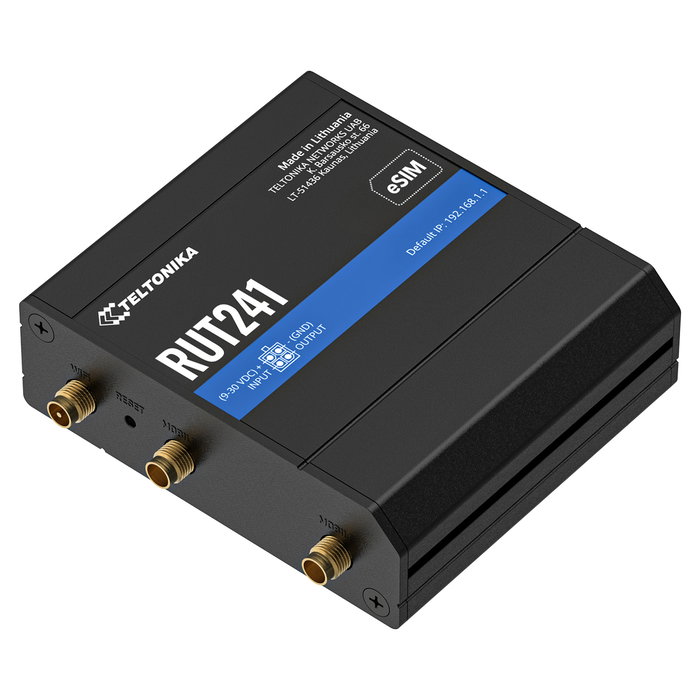Teltonika RUT241 Router Industrial LTE/4G/3G/2G con WiFi 300 Mbps, eSIM, 2 Puertos Ethernet RJ45 100Mb/s, Montaje en Pared/DIN, -40 a 75 ºC Teltonika RUT241 Router Industrial LTE/4G/3G/2G con WiFi 300 Mbps, eSIM, 2 Puertos Ethernet RJ45 100Mb/s, Montaje en Pared/DIN, -40 a 75 ºC