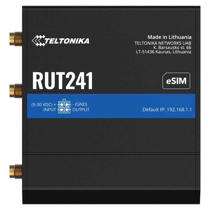 Teltonika RUT241 Router Industrial LTE/4G/3G/2G con WiFi 300 Mbps, eSIM, 2 Puertos Ethernet RJ45 100Mb/s, Montaje en Pared/DIN, -40 a 75 ºC Teltonika RUT241 Router Industrial LTE/4G/3G/2G con WiFi 300 Mbps, eSIM, 2 Puertos Ethernet RJ45 100Mb/s, Montaje en Pared/DIN, -40 a 75 ºC