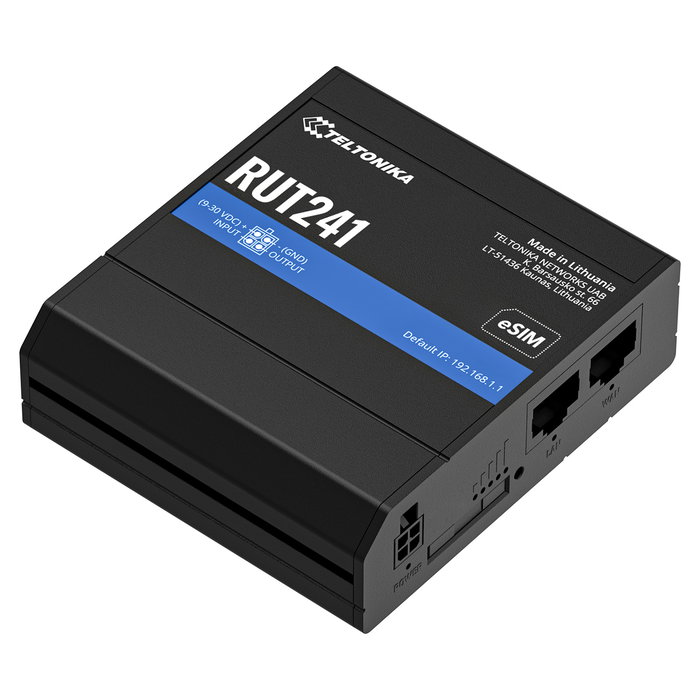 Teltonika RUT241 Router Industrial LTE/4G/3G/2G con WiFi 300 Mbps, eSIM, 2 Puertos Ethernet RJ45 100Mb/s, Montaje en Pared/DIN, -40 a 75 ºC Teltonika RUT241 Router Industrial LTE/4G/3G/2G con WiFi 300 Mbps, eSIM, 2 Puertos Ethernet RJ45 100Mb/s, Montaje en Pared/DIN, -40 a 75 ºC
