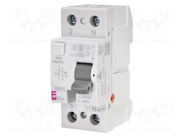 ETI POLAM Interruptor diferencial EFI Tipo A 25A 30mA 2 Polos ETI POLAM Interruptor diferencial EFI Tipo A 25A 30mA 2 Polos