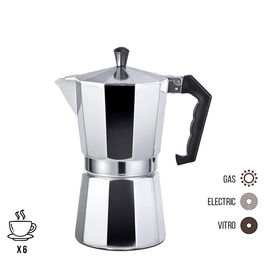 Gourmet Kitchen Cafetera de Aluminio 6 Tazas para Gas, Vitrocerámica y Placa Eléctrica