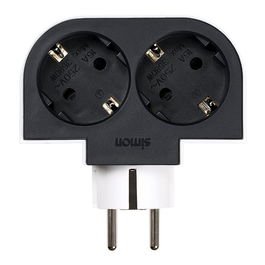 Simon Adaptador Giratorio 180° Schuko 2 Tomas 16A 250V~ - Regulable para Optimizar Espacio