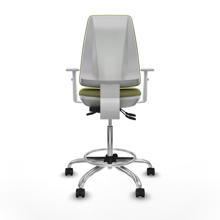 PIQUERAS Y CRESPO Taburete Elche AS Bali blanco con asiento azul marino y base cromada