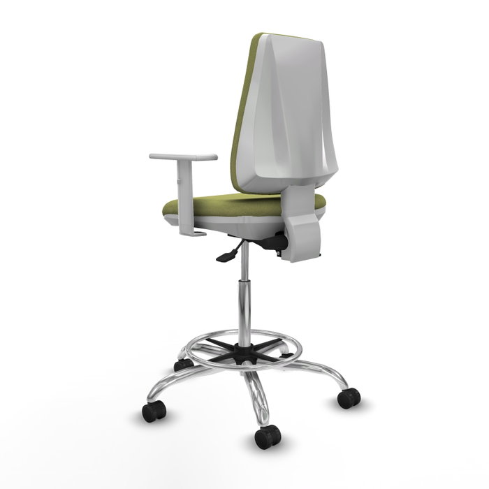 PIQUERAS Y CRESPO Taburete Elche AS Bali blanco con asiento azul marino y base cromada