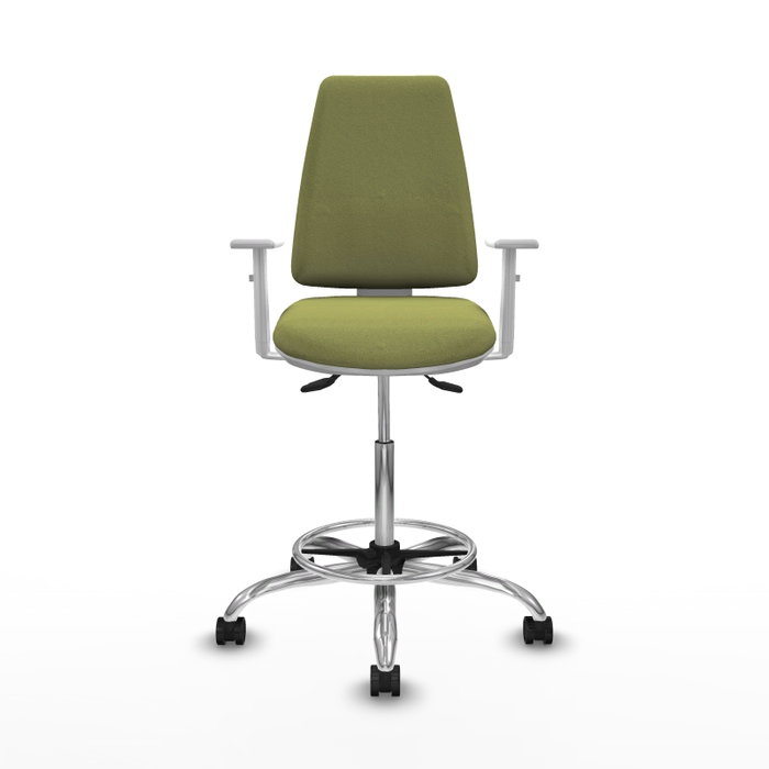 PIQUERAS Y CRESPO Taburete Elche AS Bali blanco con asiento azul marino y base cromada