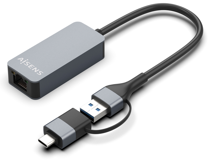 Aisens Conversor USB 3.2 Gen1 USB-A y USB-C a Ethernet 2.5G Gris