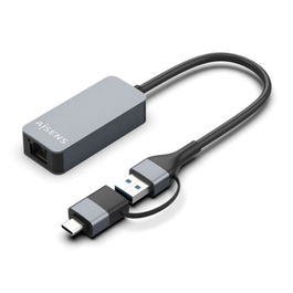 Aisens Conversor USB3.2 Gen1 USB-A+USB-C a Ethernet 2.5 Gbps, Gris, 15 cm