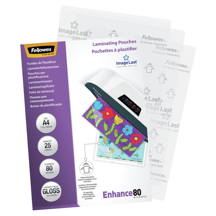 Fellowes Fundas de Plastificar A4 80 Micras Brillo Pack 25 UD