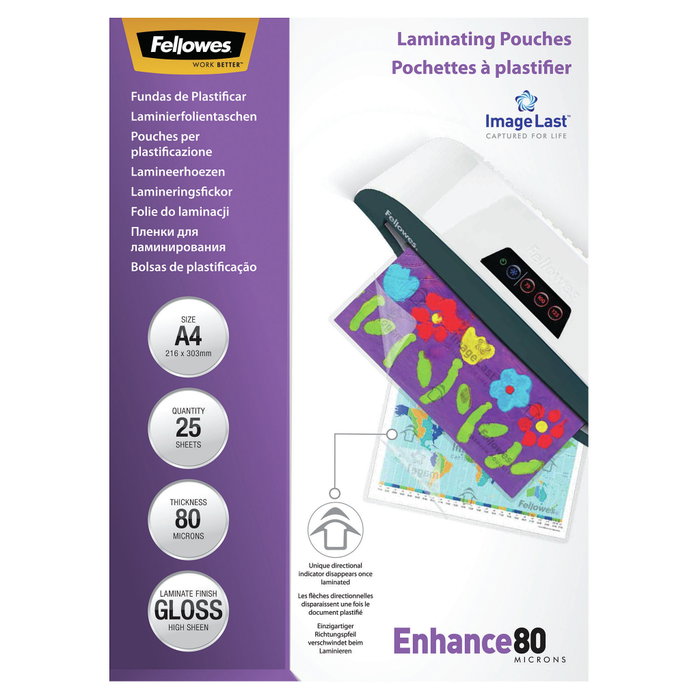 Fellowes Fundas de Plastificar A4 80 Micras Brillo Pack 25 UD