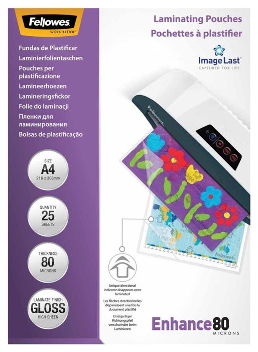Fellowes Fundas de Plastificar A4 80 Micras Brillo Pack 25 UD