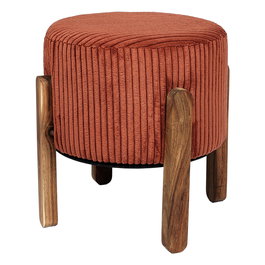 Home Deco Factory Taburete Cocooning Tapizado Acanalado Poliéster Madera Acacia D.35cm H.35cm