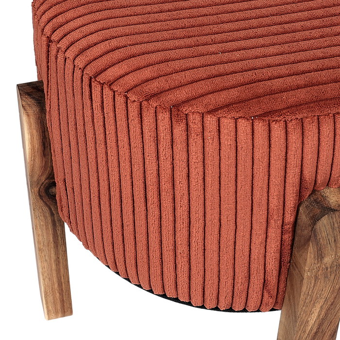 Home Deco Factory Taburete Cocooning Tapizado Acanalado Poliéster Madera Acacia D.35cm H.35cm