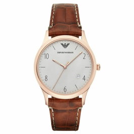 Armani AR1866 con correa de piel marrón y caja de oro rosa