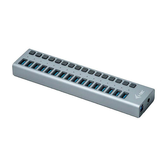 I-tec Hub USB 3.0 de Carga con 16 Puertos y Adaptador de 90 W, Gris