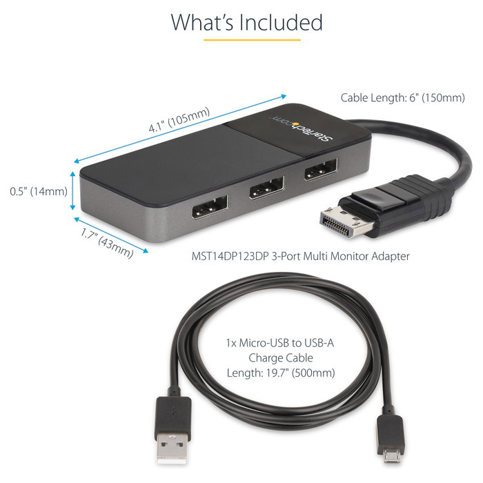 StarTech Hub MST 3 Puertos DisplayPort 1.4 Negro/Gris