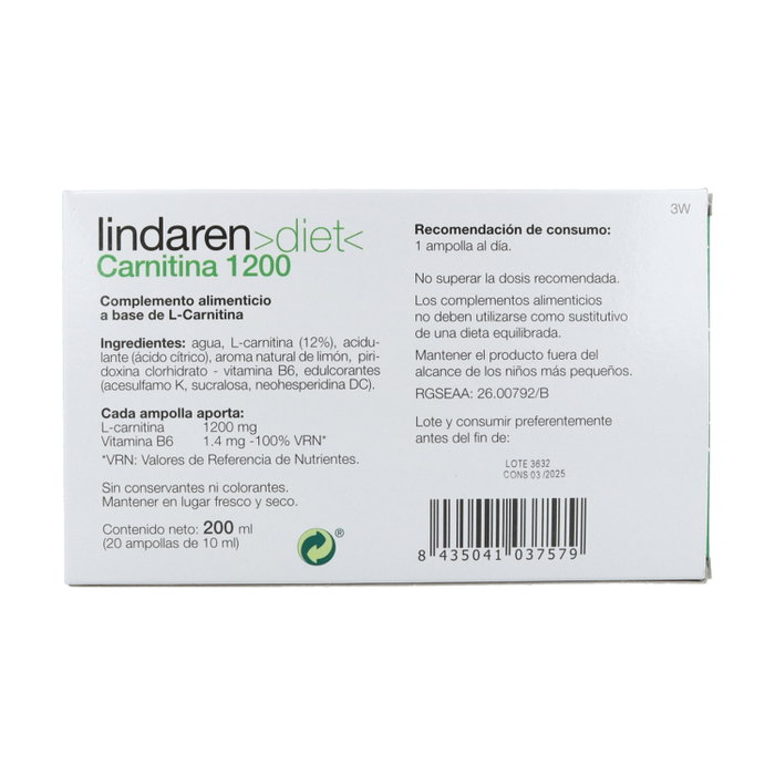 Lindaren Carnitina 1200 sin Azúcar 20 viales Lindaren Carnitina 1200 sin Azúcar 20 viales