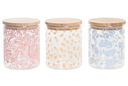 DKD Home Decor Bote de Borosilicato y Bambú Bandana Pastel 700 ml, Surtido de 3