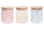 DKD Home Decor Bote de Borosilicato y Bambú Bandana Pastel 700 ml, Surtido de 3