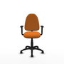 Silla de oficina Aýna con mecanismo Contacto permanente básico tapizada con Similpiel color Naranja. Equipada con Base poliamida negra, Brazos 1D y Ruedas de parqué