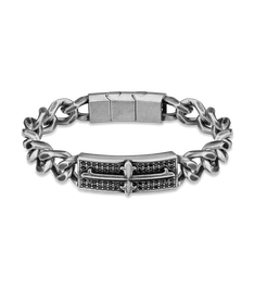 Police Brazalete Vigor Antique Gun IP Jetblk Crystal Cross Talla L