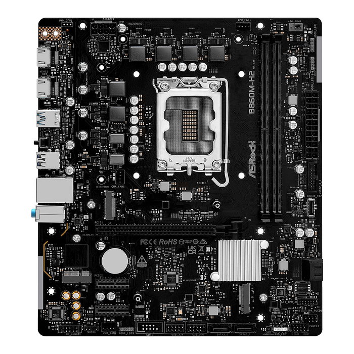 ASRock Placa Base B860M-H2 Intel LGA 1851 (Socket V1) Compatible con Intel Core Ultra (Serie 2) DDR5-SDRAM Hasta 128 GB micro ATX con M.2, SATA III, HDMI, USB 3.2
