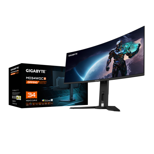 Gigabyte MO34WQC2 Monitor Gaming Curvo 34" OLED WQHD 3440x1440, 240Hz, 0.03ms, AMD FreeSync Premium Pro, HDR400, Altavoces, VESA, Negro