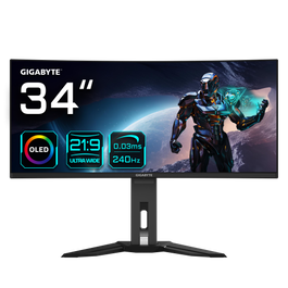Gigabyte MO34WQC2 Monitor Gaming Curvo 34" OLED WQHD 3440x1440, 240Hz, 0.03ms, AMD FreeSync Premium Pro, HDR400, Altavoces, VESA, Negro