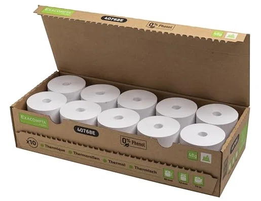 Clairefontaine Rollo térmico para sumadora Exacompta 80 x 72 mm, 76 m, sin bisfenol A ni plástico
