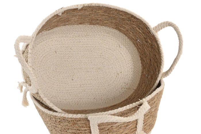 DKD Home Decor Set de 3 Cestas de Fibra y Algodón Crema/Natural 28x22x18 cm DKD Home Decor Set de 3 Cestas de Fibra y Algodón Crema/Natural 28x22x18 cm