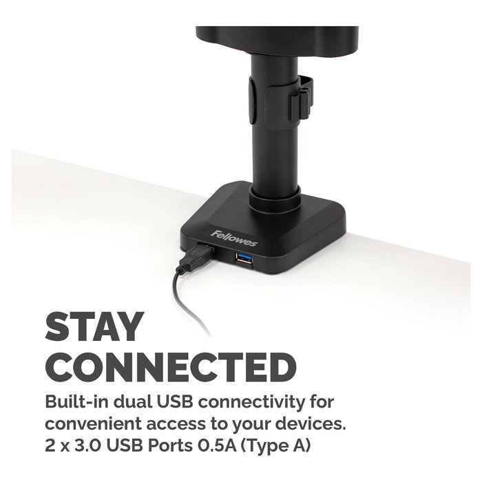 Fellowes Platinum Monitor Arm Dreifach inkl. 2x USB-A Ports, Negro - Soporte Triple para Monitores con Hub USB