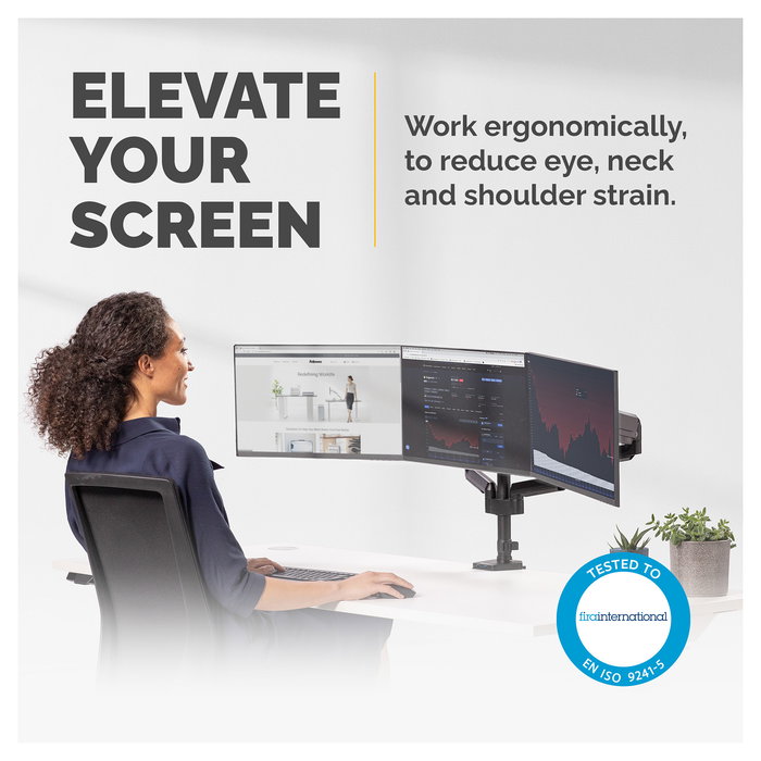Fellowes Platinum Monitor Arm Dreifach inkl. 2x USB-A Ports, Negro - Soporte Triple para Monitores con Hub USB
