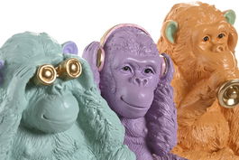 DKD Home Decor Figura Urban Mono Resina Rosa Verde Naranja 15.5 x 20 x 17.5 cm