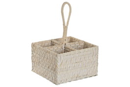 DKD Home Decor Cubertero Bambú Ratán Blanco 19x19x27 cm