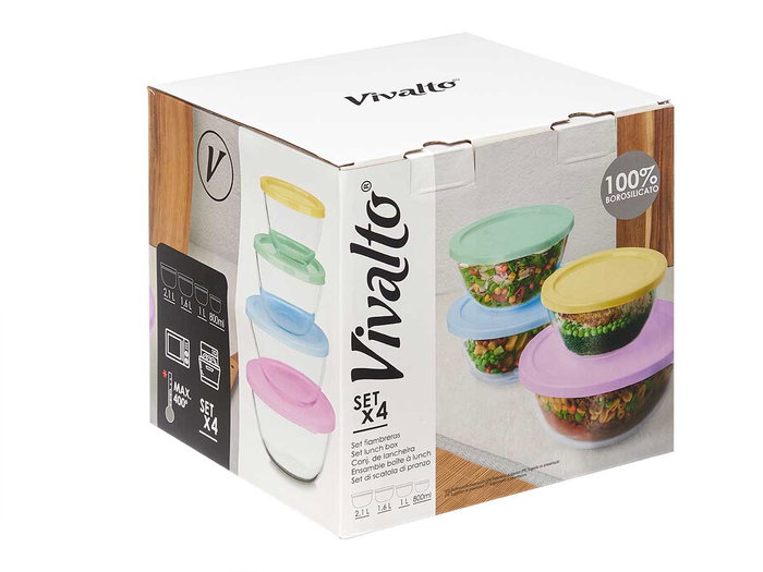 VIVALTO Set 4 Fiambreras Borosil Red 800/1000/1600/2100ml VIVALTO Set 4 Fiambreras Borosil Red 800/1000/1600/2100ml