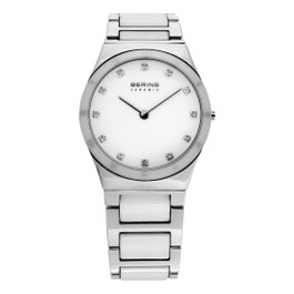 Bering 32230-764 con correa de cerámica blanca y detalles Swarovski