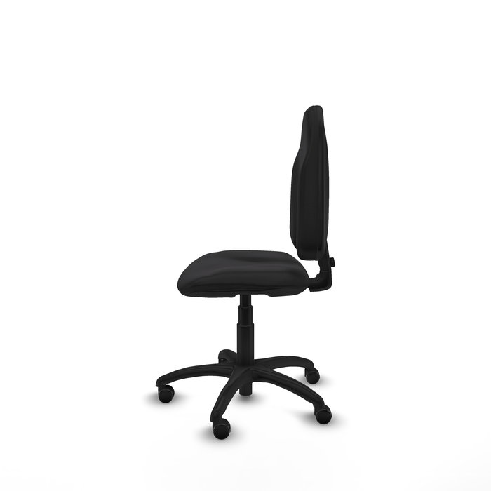 Silla de oficina Algarra con mecanismo Contacto permanente básico tapizada con Similpiel color Negro. Equipada con Base poliamida negra, Sin brazos y Ruedas autofrenantes