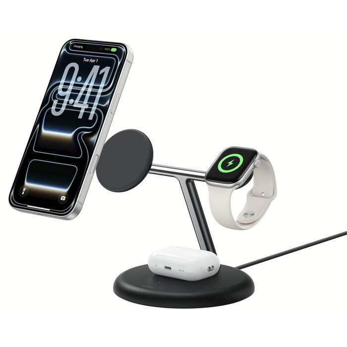 Belkin Estación de carga UltraCharge 3 en 1 Qi2 25 W - Negro/Plata