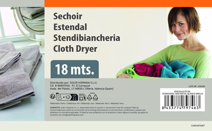 Inde Confortime Tendedero plegable de metal blanco brillante, 18 metros, 51 cm de ancho (6 Unidades)