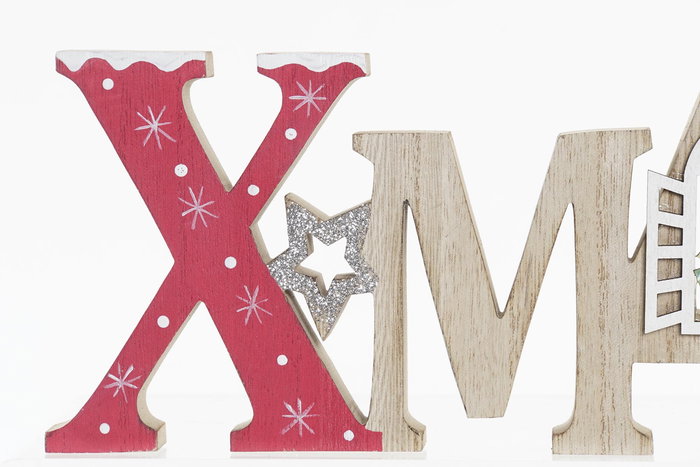 DKD Home Decor Decoración Navidad Tradicional MDF Natural Rojo Blanco 2x16.5x28 cm Pack 6 Unidades