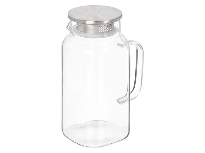 Vivalto Jarra Borosilicato Redonda Tapa Acero 1,2L 14 cm x 23 cm x 10 cm Transparente/Plata (Set de 12)