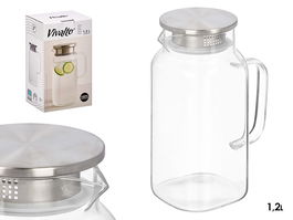 Vivalto Jarra Borosilicato Redonda Tapa Acero 1,2L 14 cm x 23 cm x 10 cm Transparente/Plata (Set de 12)
