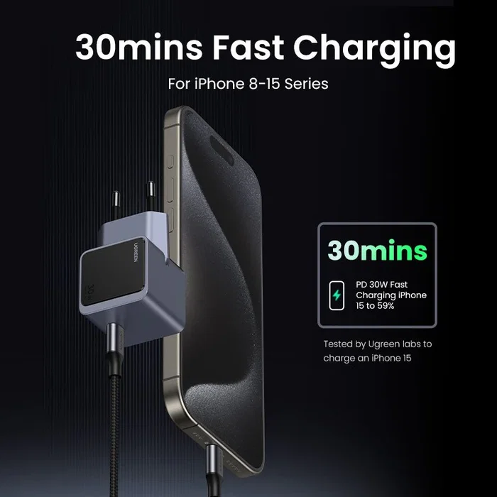 Ugreen Nexode S Cargador Rápido GaN 30W USB-C Gris