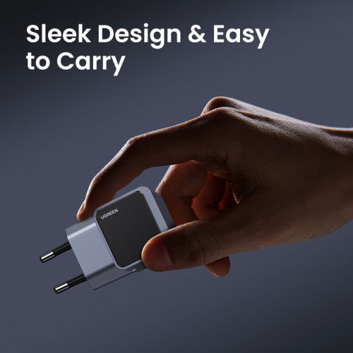UGREEN 35041 Nexode S Cargador Rápido USB-C GaN de 30W para Teléfono Móvil, Batería Portátil, Teléfono Gris