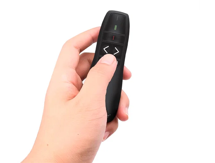 Q-connect Puntero láser inalámbrico para presentaciones con 5 botones, alcance de 20 metros y receptor USB, ideal para controlar diapositivas y funciones avanzadas