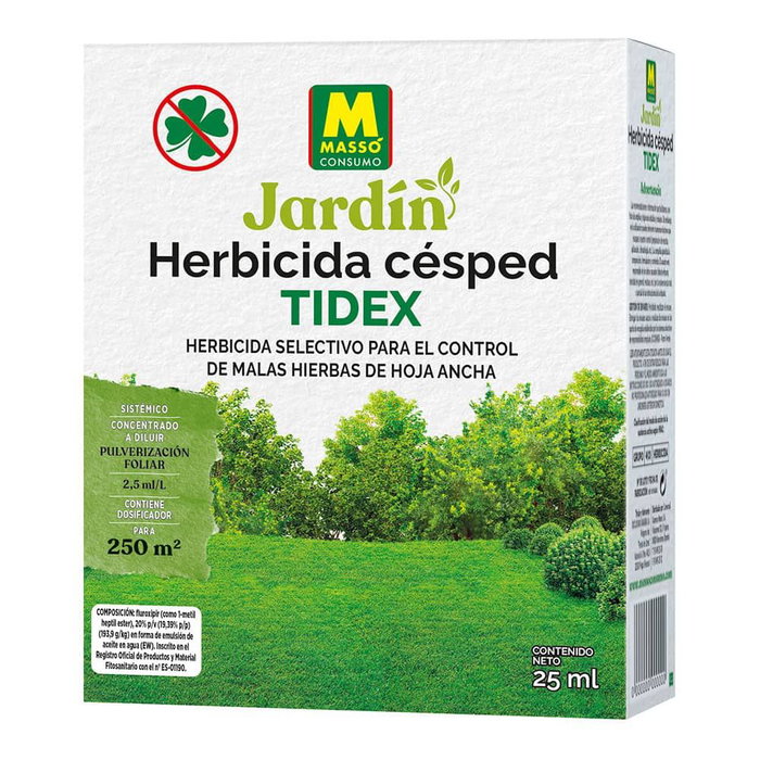 Massó Tidex Herbicida Selectivo para Césped y Malas Hierbas de Hoja Ancha 25 ml Concentrado Massó Tidex Herbicida Selectivo para Césped y Malas Hierbas de Hoja Ancha 25 ml Concentrado