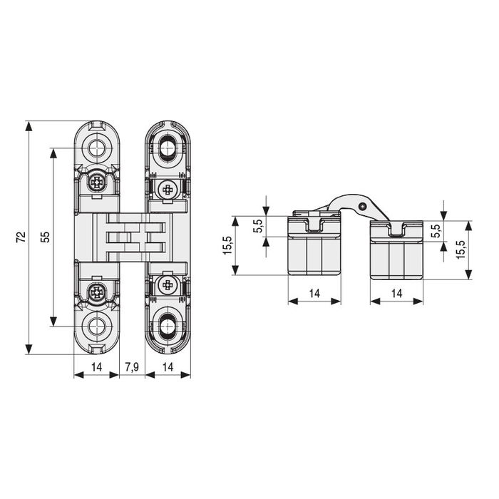 Koblenz Bisagra Oculta Atomika K8000 Negro Mate - 180° Capacidad 60Kg Ajuste 3D Para Puertas Enrasadas