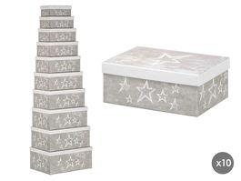 Pincello Set 10 Cajas Estrellas Gris 37x29x17 cm (Set de 2)