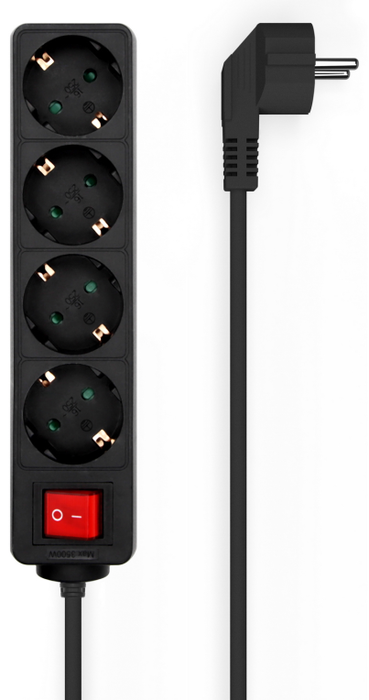 Aisens Regleta 4 Tomas con Interruptor, Cable 1.4m, Negro, A154-0650