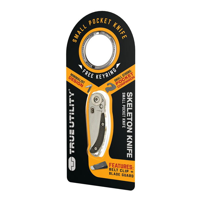 True Skeletonknife Navaja Pequeña Minimalista Plegable Diseño Plateado y Negro con Llavero True Skeletonknife Navaja Pequeña Minimalista Plegable Diseño Plateado y Negro con Llavero