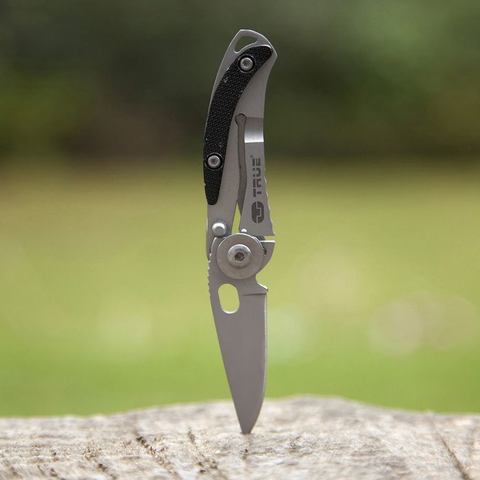 True Skeletonknife Navaja Pequeña Minimalista Plegable Diseño Plateado y Negro con Llavero True Skeletonknife Navaja Pequeña Minimalista Plegable Diseño Plateado y Negro con Llavero